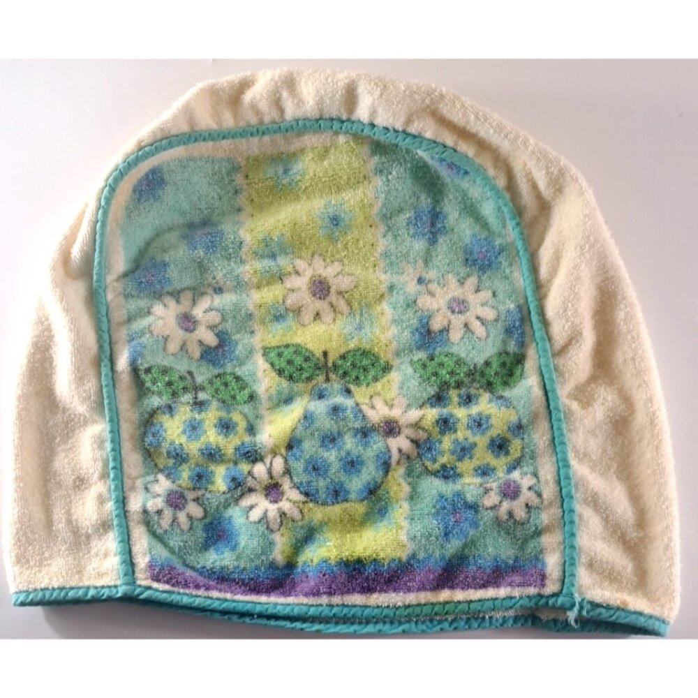 Vintage Terry Cloth Toaster Cozy Appliance Cover Fruit Blue Yellow 70s 80s 17x18